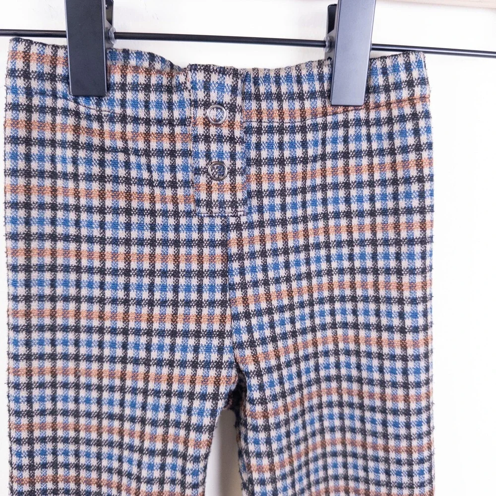 Zara Plaid Leggings Kids 2-3 Years Blue Brown Check Pattern Elastic Waist Pants‎
